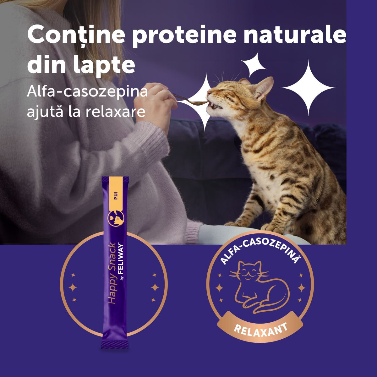 FELIWAY Happy Snack, Pui, plic recompense funcționale pisici, sistem nervos &amp; calmante, (topping), 15g x 6buc